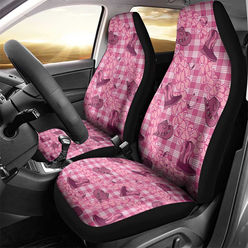 Pink Palaka Hawaii Cowboy Car Seat Cover Puakenikeni Lei Paniolo Papale Seamless Vibes - Polynesian Pride