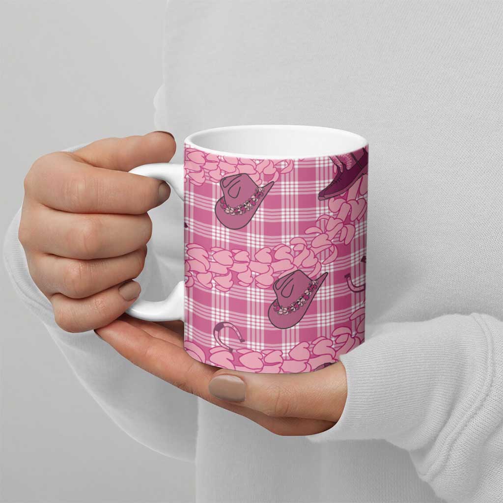 Pink Palaka Hawaii Cowboy Ceramic Mug Puakenikeni Lei Paniolo Papale Seamless Vibes - Polynesian Pride