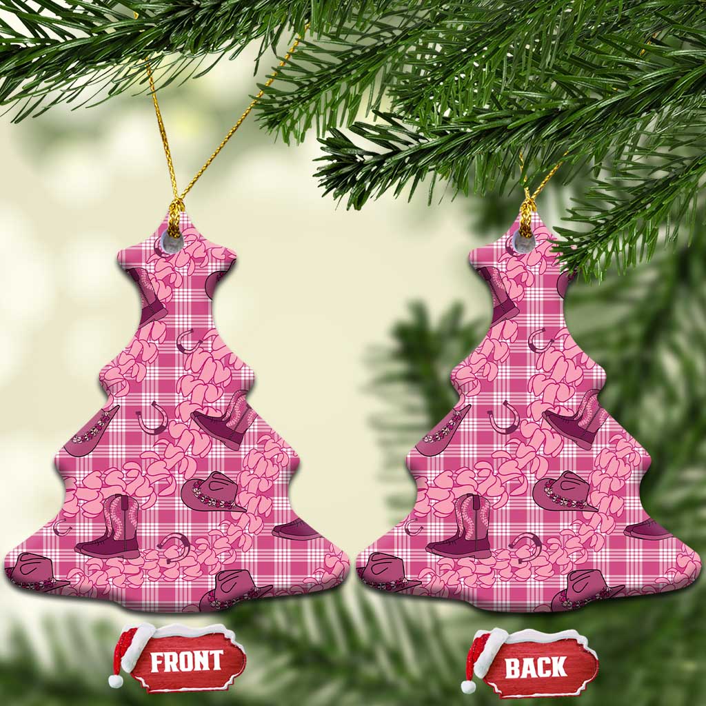 Pink Palaka Hawaii Cowboy Ceramic Ornament Puakenikeni Lei Paniolo Papale Seamless Vibes - Polynesian Pride