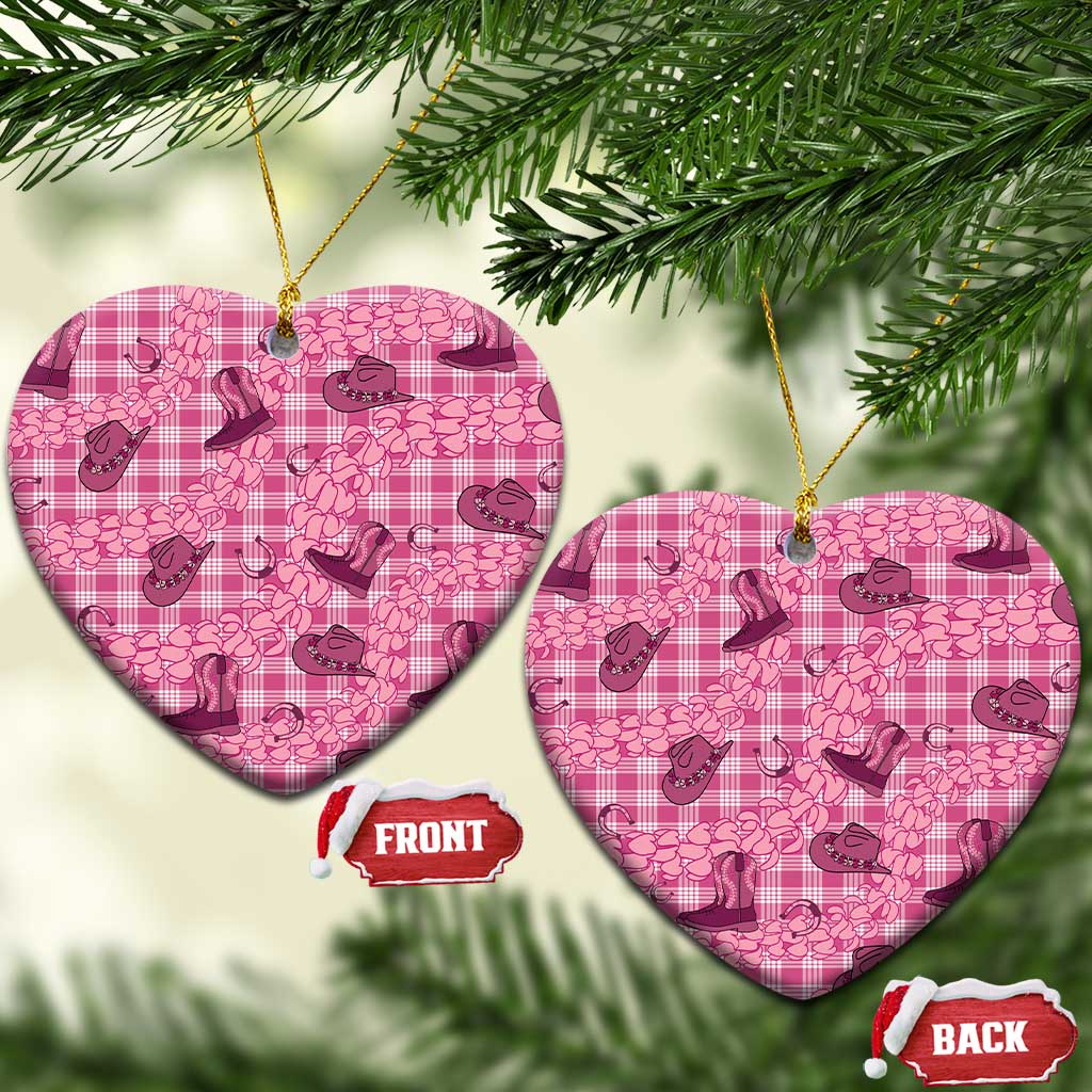 Pink Palaka Hawaii Cowboy Ceramic Ornament Puakenikeni Lei Paniolo Papale Seamless Vibes - Polynesian Pride