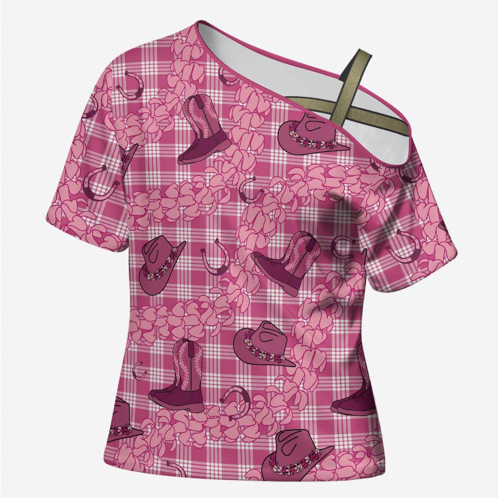 Pink Palaka Hawaii Cowboy Cross Shoulder Shirt Puakenikeni Lei Paniolo Papale Seamless Vibes LT14 Female Pink - Polynesian Pride