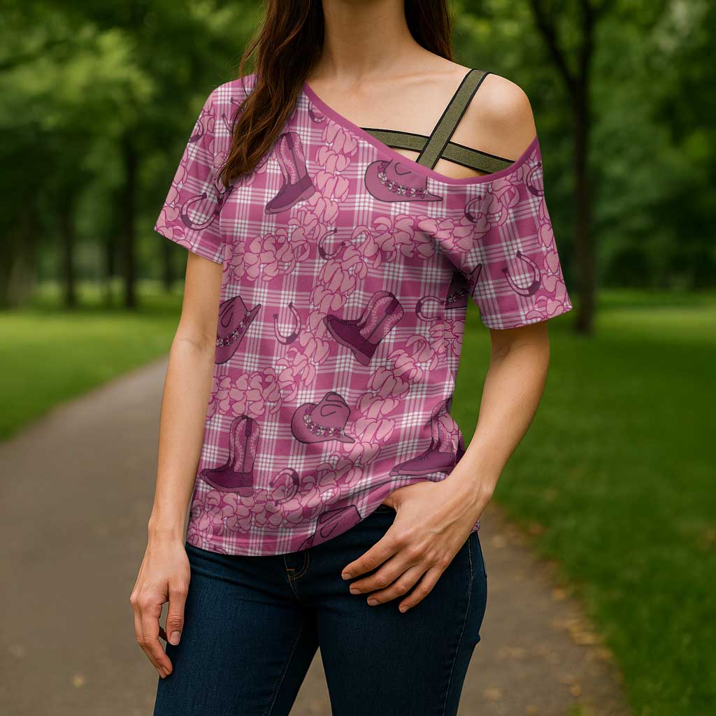 Pink Palaka Hawaii Cowboy Cross Shoulder Shirt Puakenikeni Lei Paniolo Papale Seamless Vibes LT14 - Polynesian Pride
