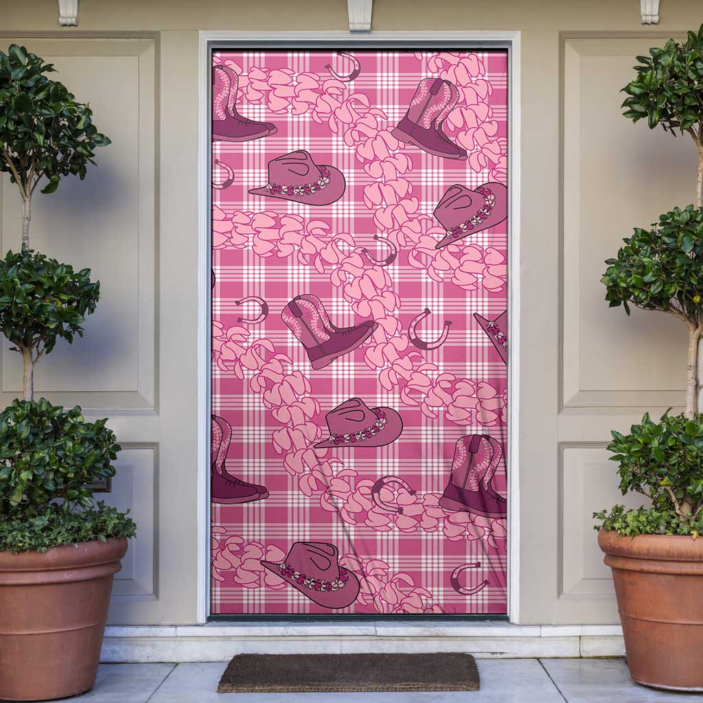 Pink Palaka Hawaii Cowboy Door Cover Puakenikeni Lei Paniolo Papale Seamless Vibes - Polynesian Pride