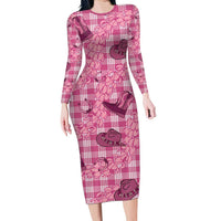 Pink Palaka Hawaii Cowboy Family Matching Long Sleeve Bodycon Dress and Hawaiian Shirt Puakenikeni Lei Paniolo Papale Seamless Vibes - Polynesian Pride