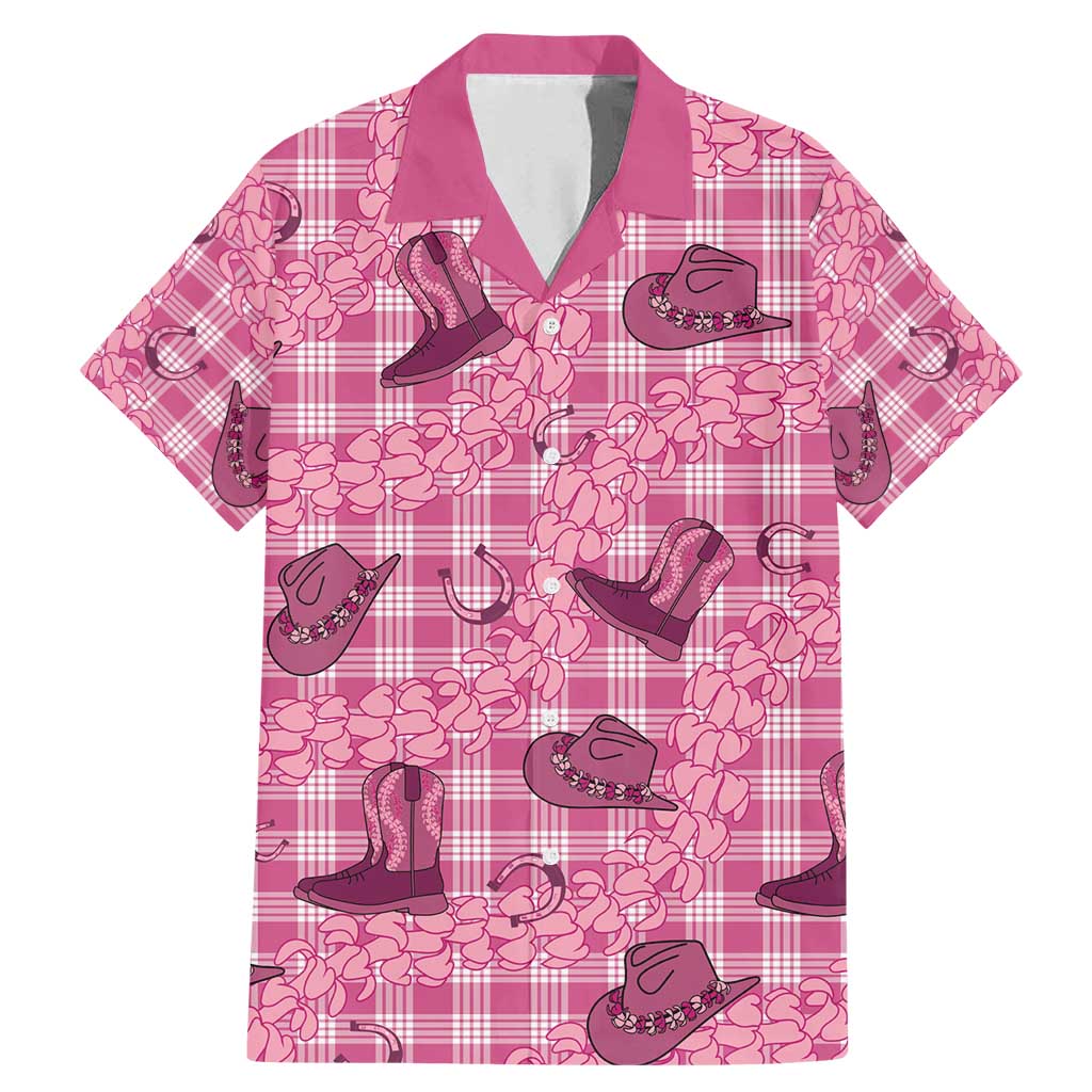 Pink Palaka Hawaii Cowboy Family Matching Mermaid Dress and Hawaiian Shirt Puakenikeni Lei Paniolo Papale Seamless Vibes - Polynesian Pride