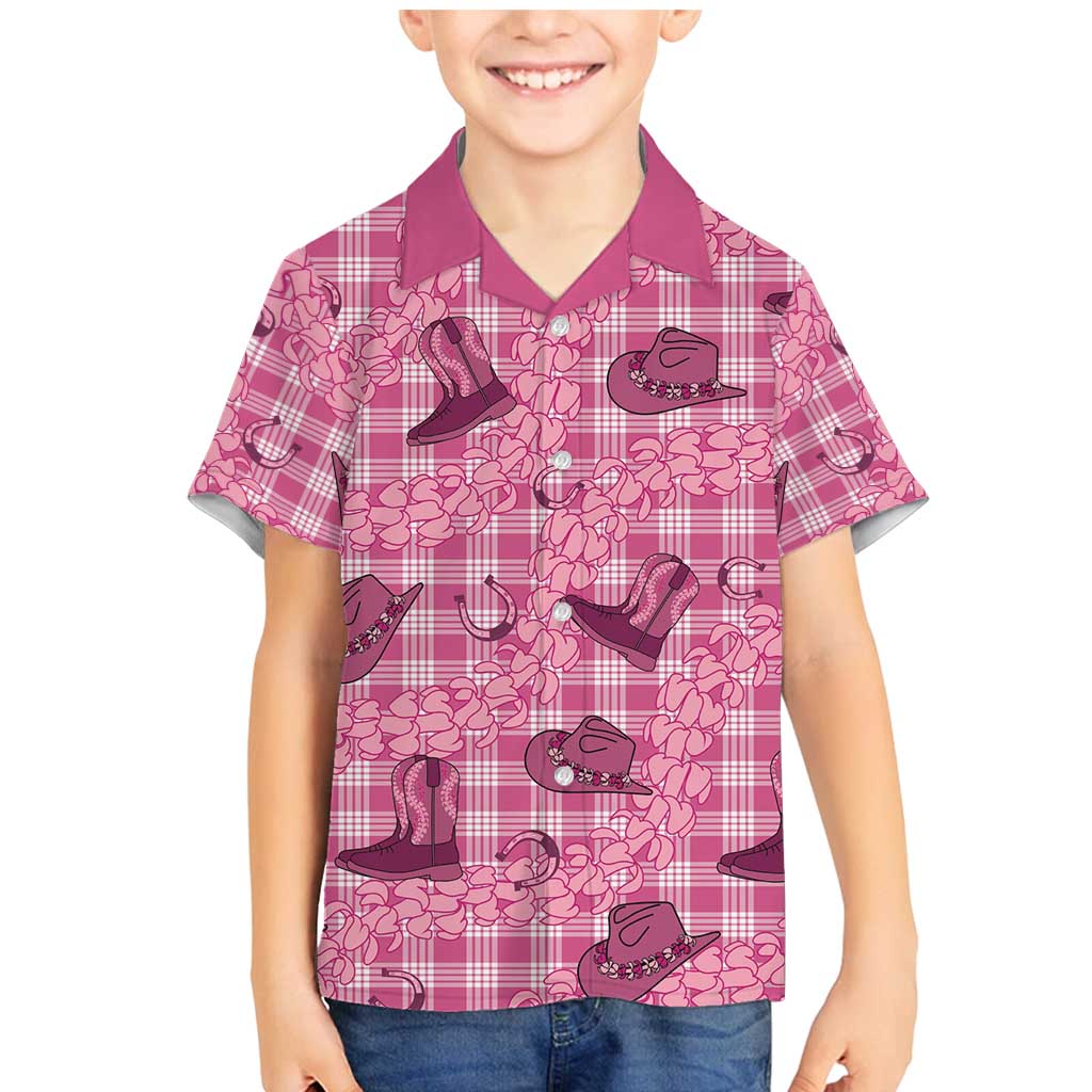 Pink Palaka Hawaii Cowboy Family Matching Mermaid Dress and Hawaiian Shirt Puakenikeni Lei Paniolo Papale Seamless Vibes - Polynesian Pride