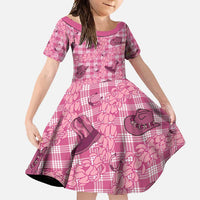 Pink Palaka Hawaii Cowboy Family Matching Off Shoulder Maxi Dress and Hawaiian Shirt Puakenikeni Lei Paniolo Papale Seamless Vibes - Polynesian Pride