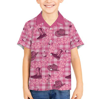 Pink Palaka Hawaii Cowboy Family Matching Off Shoulder Maxi Dress and Hawaiian Shirt Puakenikeni Lei Paniolo Papale Seamless Vibes - Polynesian Pride