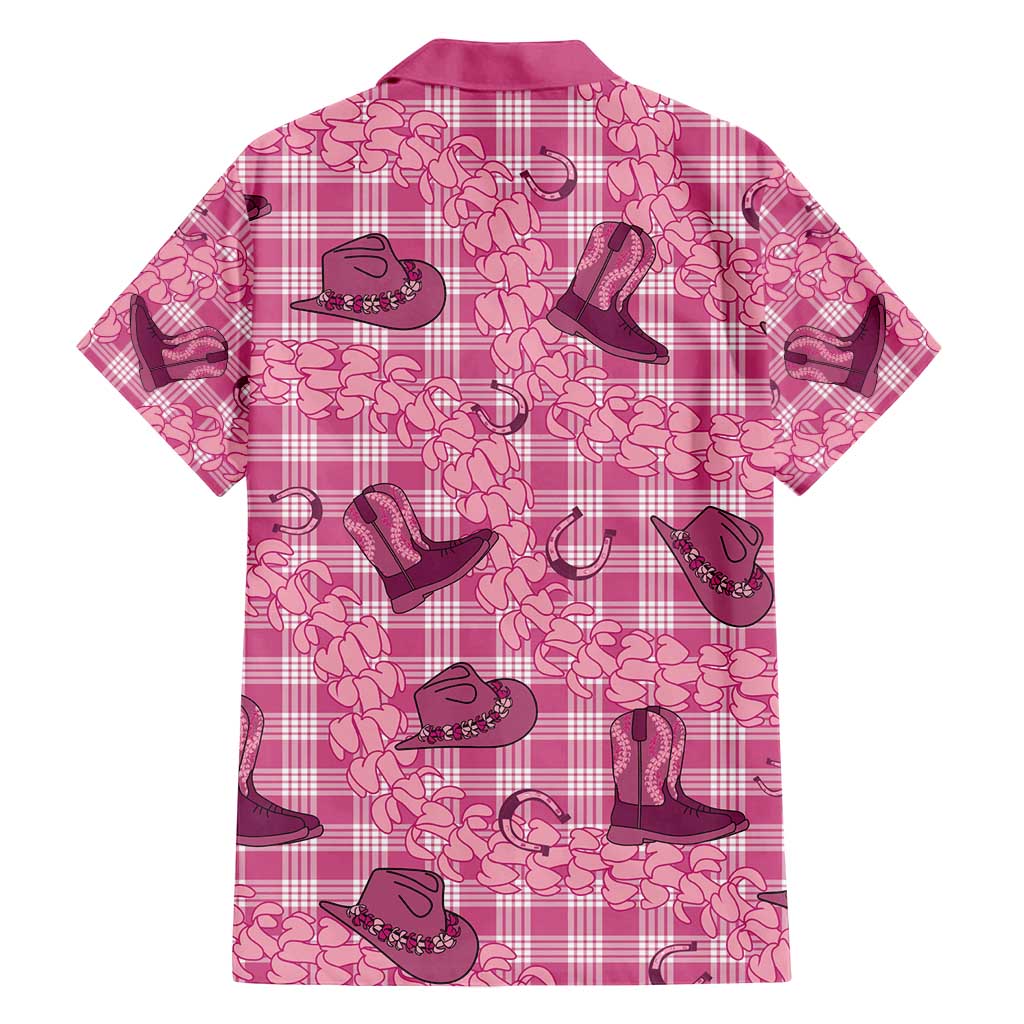 Pink Palaka Hawaii Cowboy Family Matching Off Shoulder Short Dress and Hawaiian Shirt Puakenikeni Lei Paniolo Papale Seamless Vibes - Polynesian Pride