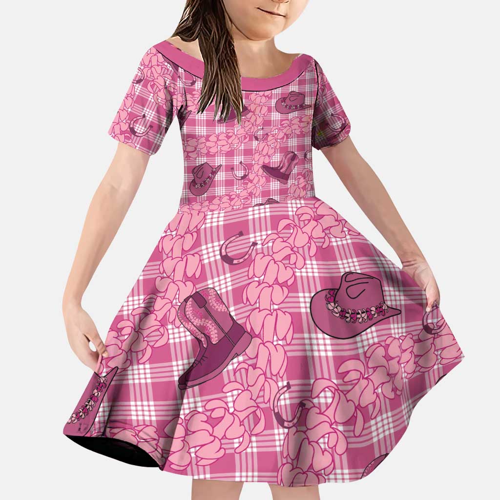 Pink Palaka Hawaii Cowboy Family Matching Puletasi and Hawaiian Shirt Puakenikeni Lei Paniolo Papale Seamless Vibes LT14 Daughter's Dress Pink - Polynesian Pride