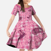 Pink Palaka Hawaii Cowboy Family Matching Puletasi and Hawaiian Shirt Puakenikeni Lei Paniolo Papale Seamless Vibes LT14 Daughter's Dress Pink - Polynesian Pride