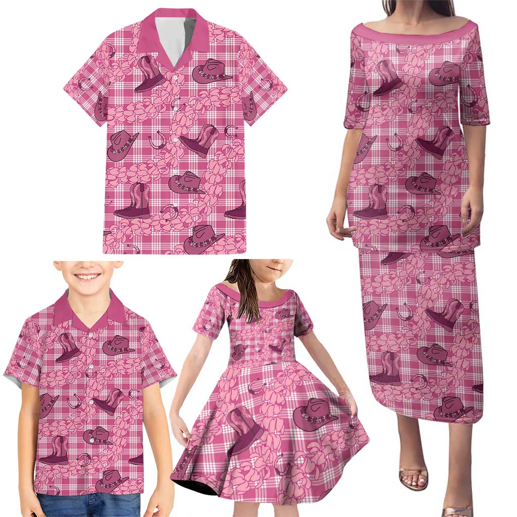 Pink Palaka Hawaii Cowboy Family Matching Puletasi and Hawaiian Shirt Puakenikeni Lei Paniolo Papale Seamless Vibes LT14 - Polynesian Pride