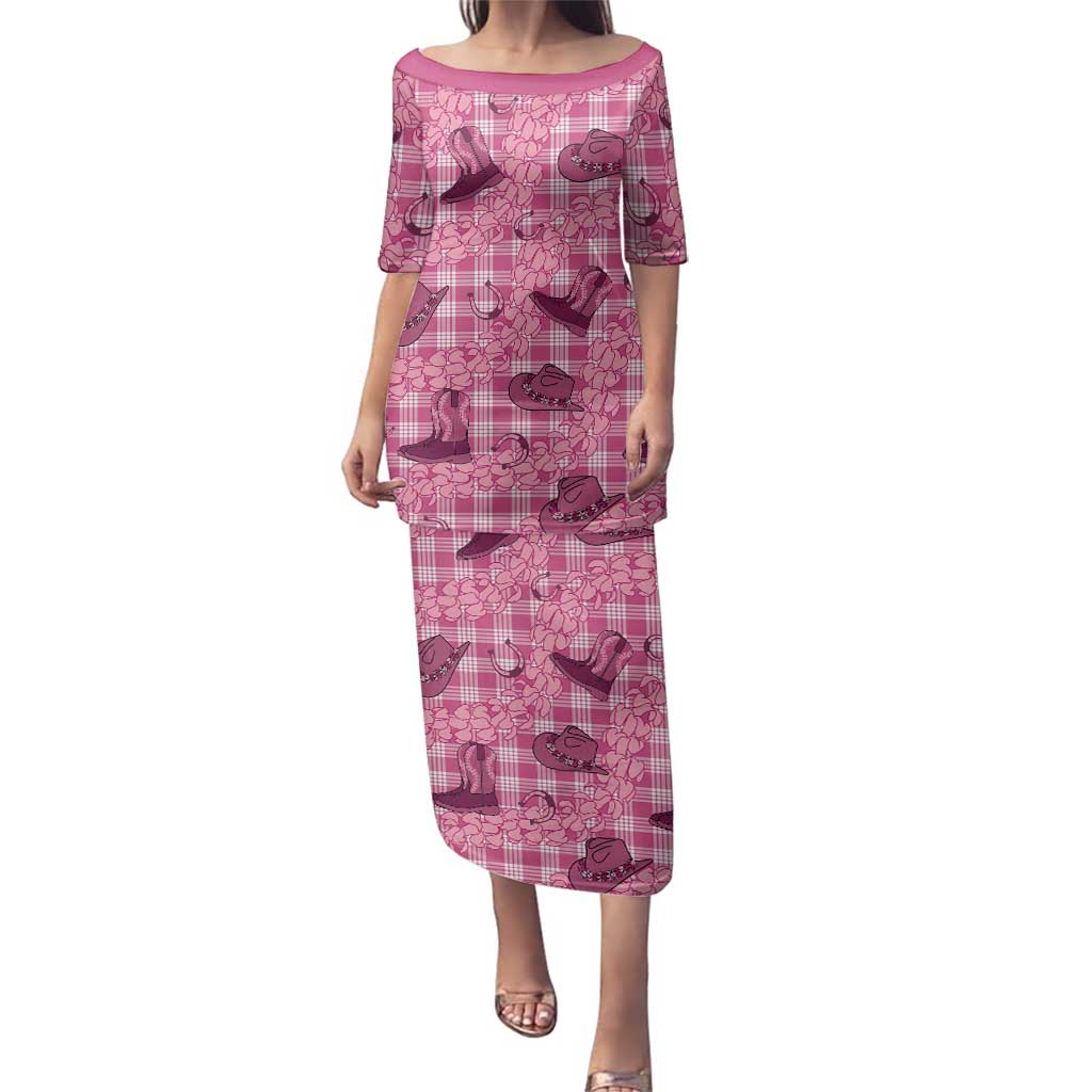 Pink Palaka Hawaii Cowboy Family Matching Puletasi and Hawaiian Shirt Puakenikeni Lei Paniolo Papale Seamless Vibes LT14 Mom's Dress Pink - Polynesian Pride