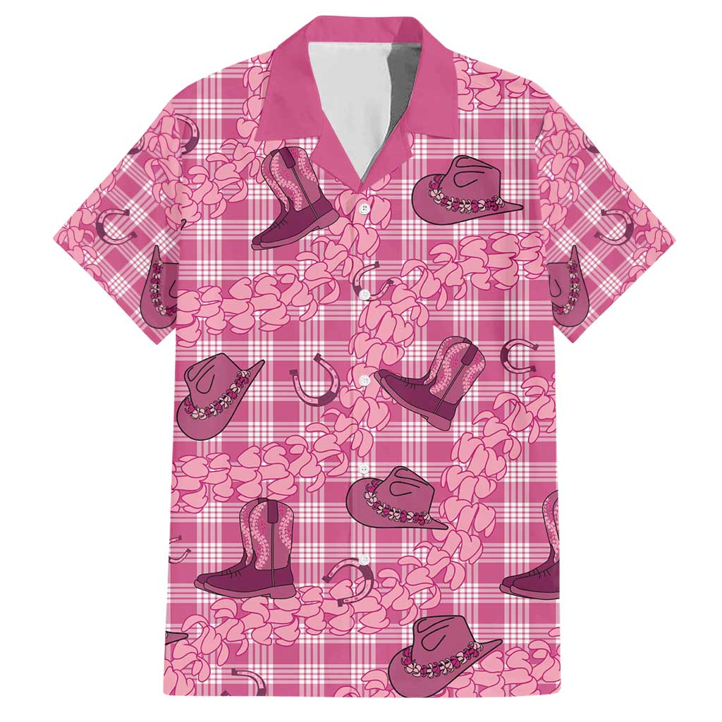 Pink Palaka Hawaii Cowboy Family Matching Short Sleeve Bodycon Dress and Hawaiian Shirt Puakenikeni Lei Paniolo Papale Seamless Vibes - Polynesian Pride