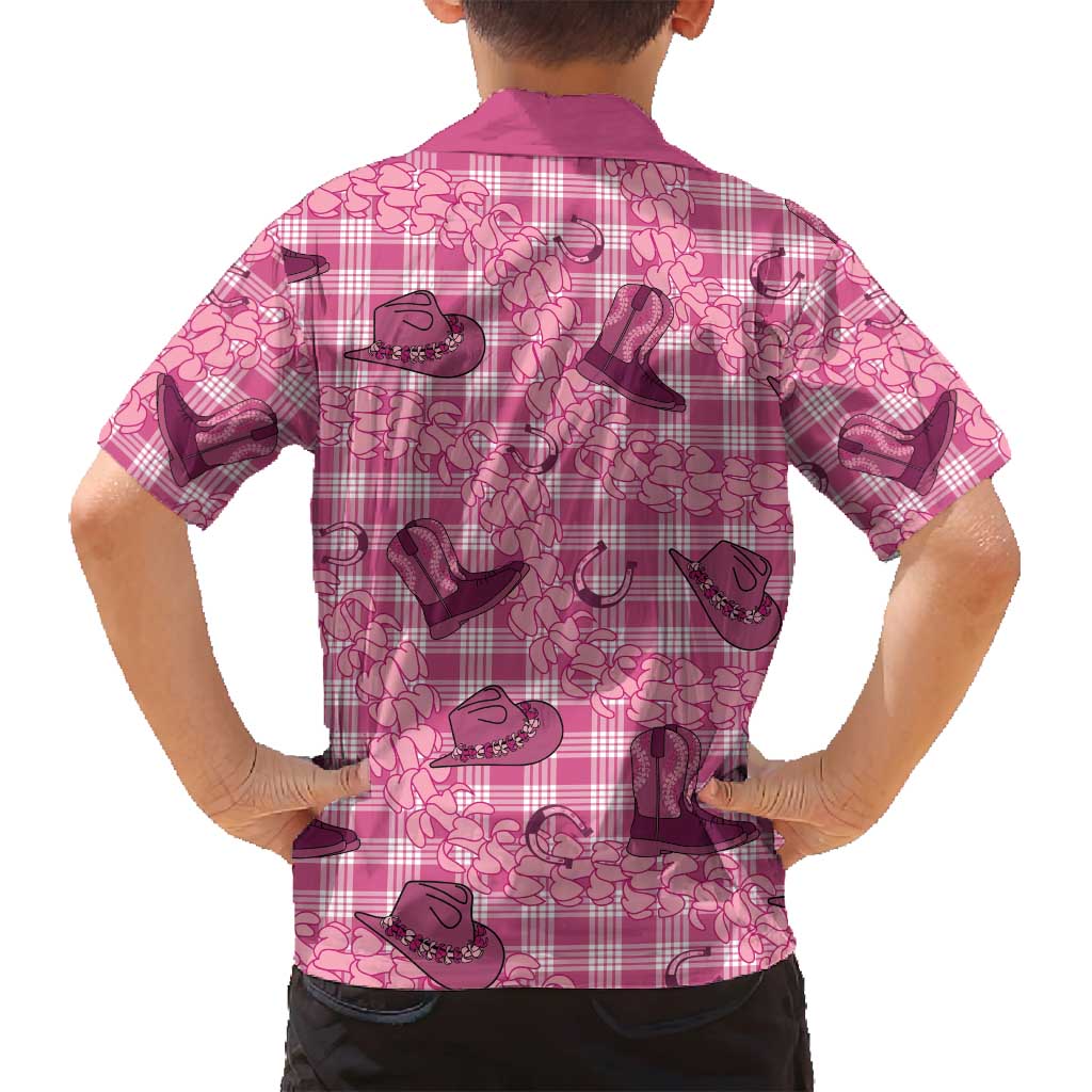 Pink Palaka Hawaii Cowboy Family Matching Summer Maxi Dress and Hawaiian Shirt Puakenikeni Lei Paniolo Papale Seamless Vibes LT14 - Polynesian Pride