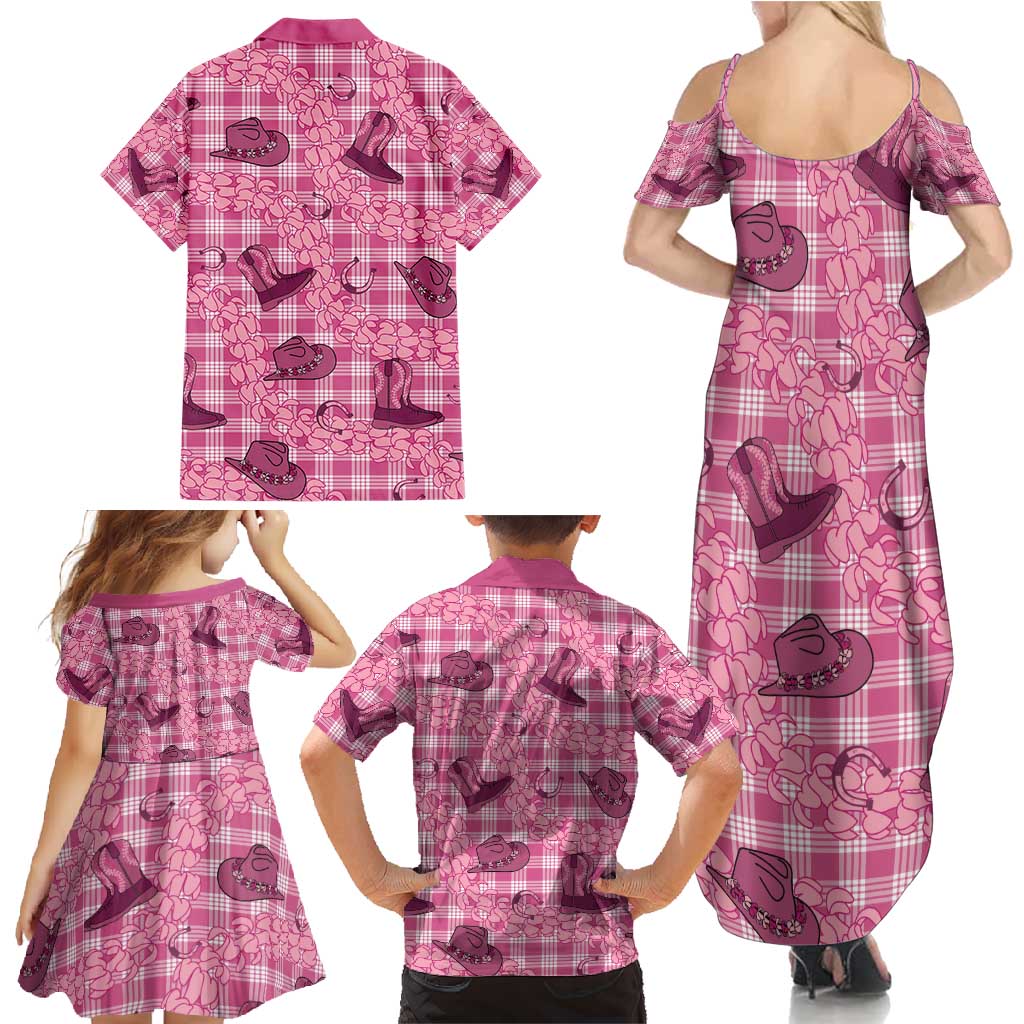 Pink Palaka Hawaii Cowboy Family Matching Summer Maxi Dress and Hawaiian Shirt Puakenikeni Lei Paniolo Papale Seamless Vibes LT14 - Polynesian Pride