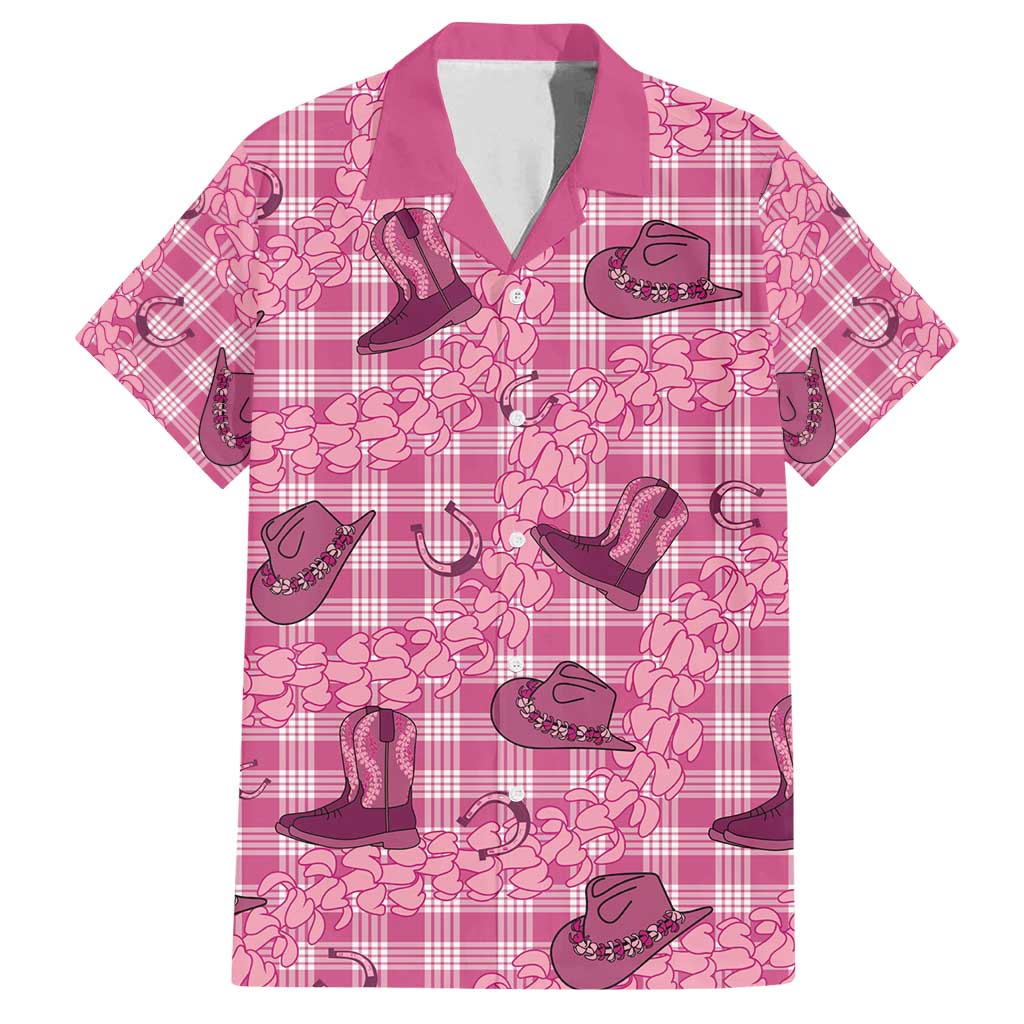 Pink Palaka Hawaii Cowboy Family Matching Summer Maxi Dress and Hawaiian Shirt Puakenikeni Lei Paniolo Papale Seamless Vibes LT14 Dad's Shirt - Short Sleeve Pink - Polynesian Pride