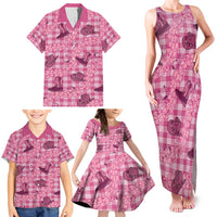 Pink Palaka Hawaii Cowboy Family Matching Tank Maxi Dress and Hawaiian Shirt Puakenikeni Lei Paniolo Papale Seamless Vibes - Polynesian Pride