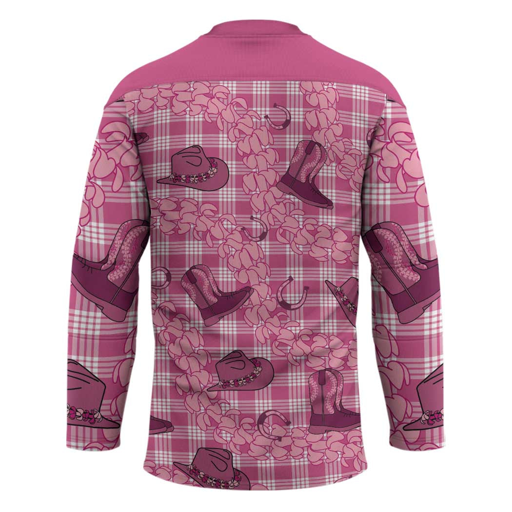 Pink Palaka Hawaii Cowboy Hockey Jersey Puakenikeni Lei Paniolo Papale Seamless Vibes - Polynesian Pride