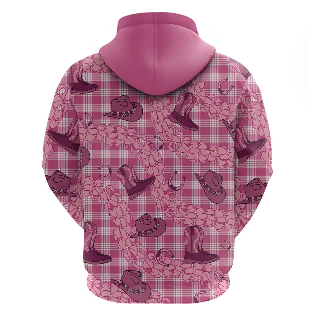 Pink Palaka Hawaii Cowboy Hoodie Puakenikeni Lei Paniolo Papale Seamless Vibes - Polynesian Pride