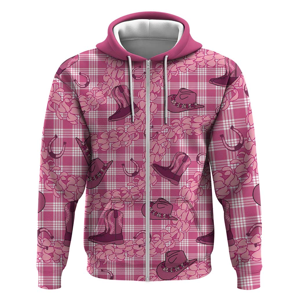 Pink Palaka Hawaii Cowboy Hoodie Puakenikeni Lei Paniolo Papale Seamless Vibes - Polynesian Pride