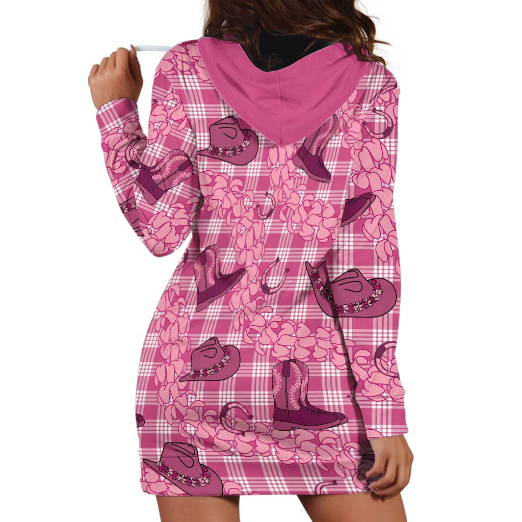 Pink Palaka Hawaii Cowboy Hoodie Dress Puakenikeni Lei Paniolo Papale Seamless Vibes - Polynesian Pride
