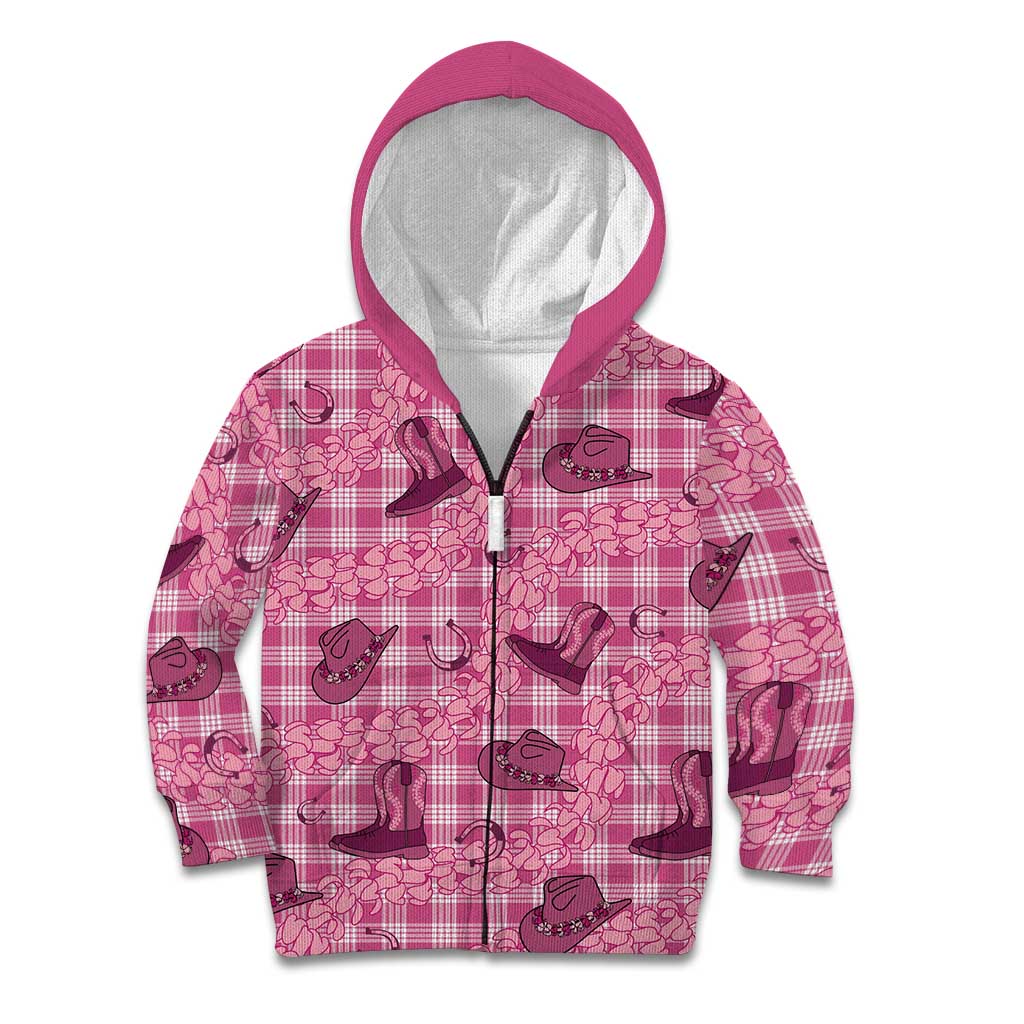 Pink Palaka Hawaii Cowboy Kid Hoodie Puakenikeni Lei Paniolo Papale Seamless Vibes - Polynesian Pride