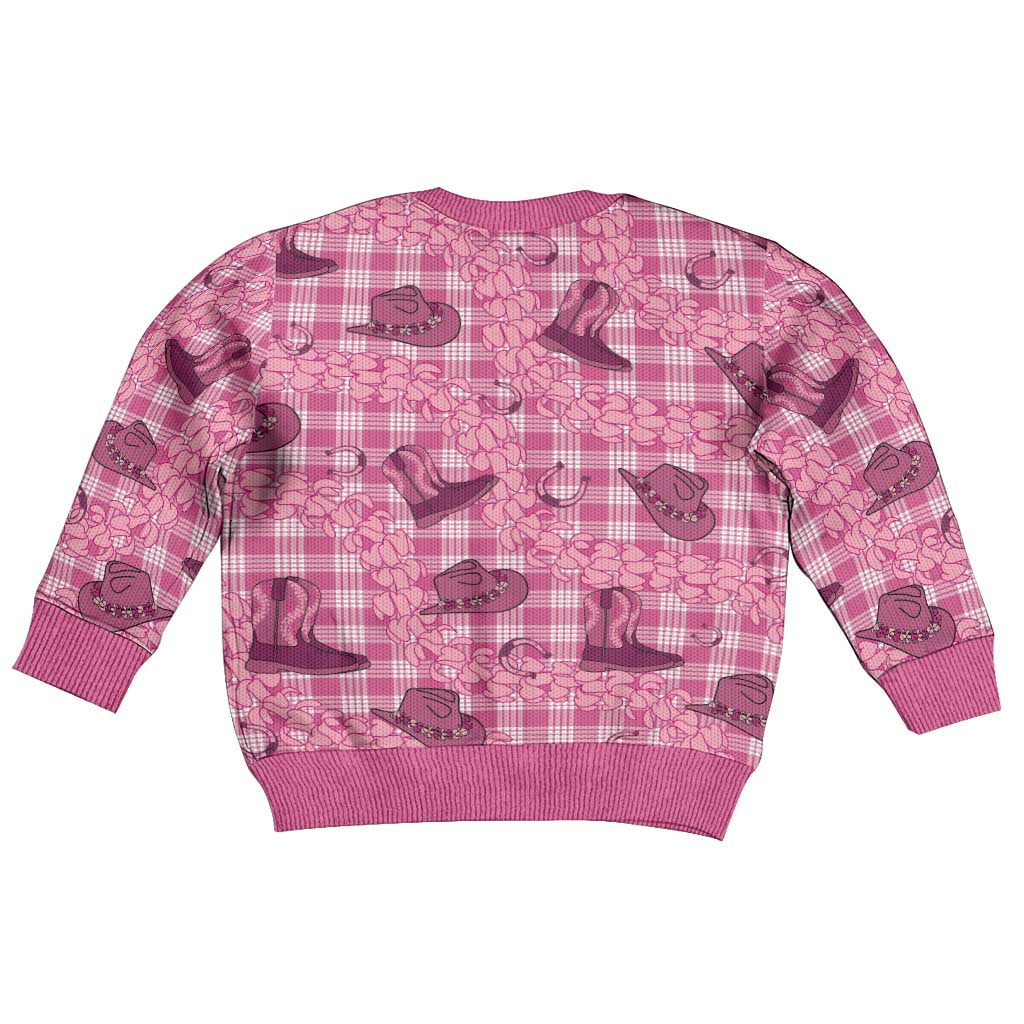 Pink Palaka Hawaii Cowboy Kid Ugly Christmas Sweater Puakenikeni Lei Paniolo Papale Seamless Vibes - Polynesian Pride