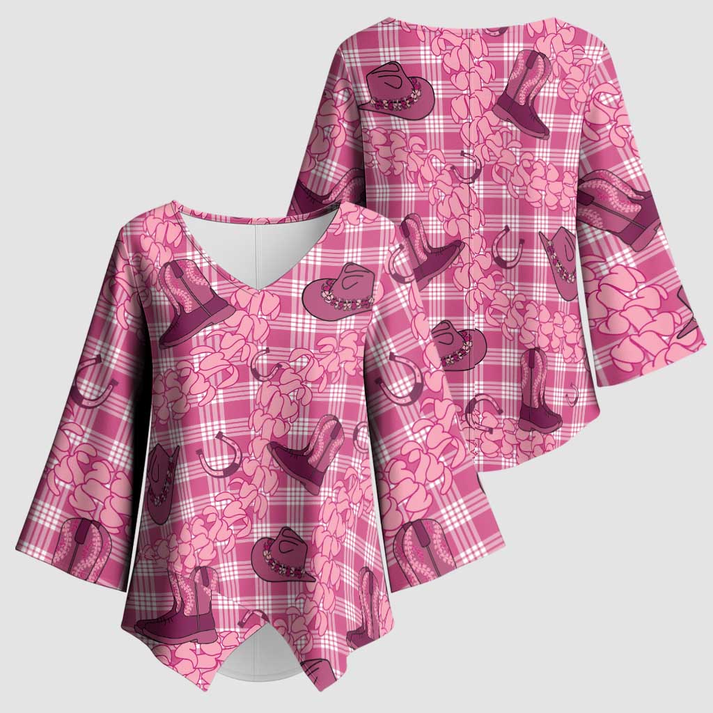 Pink Palaka Hawaii Cowboy Kimono Sleeve Blouse Puakenikeni Lei Paniolo Papale Seamless Vibes - Polynesian Pride
