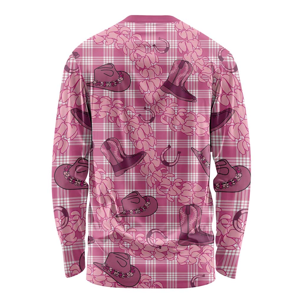 Pink Palaka Hawaii Cowboy Long Sleeve Shirt Puakenikeni Lei Paniolo Papale Seamless Vibes LT14 - Polynesian Pride