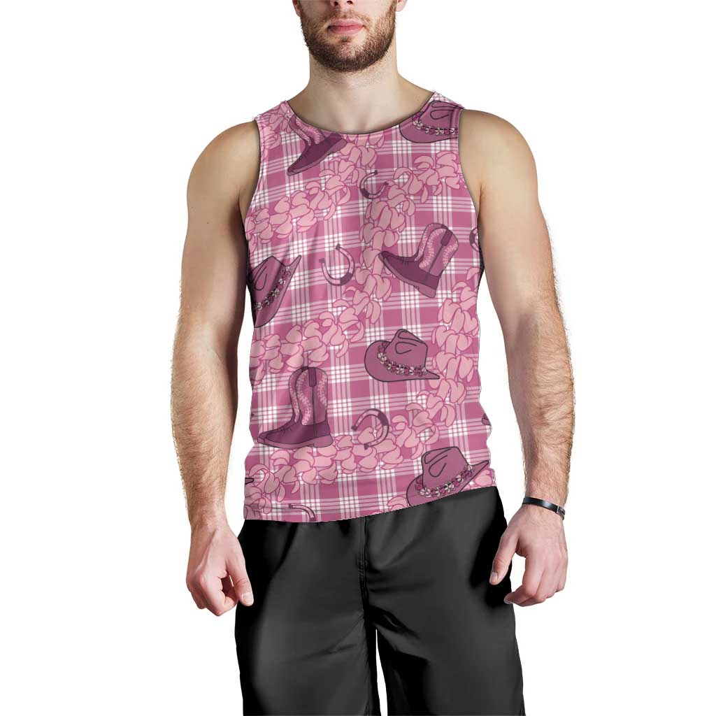 Pink Palaka Hawaii Cowboy Men Tank Top Puakenikeni Lei Paniolo Papale Seamless Vibes - Polynesian Pride