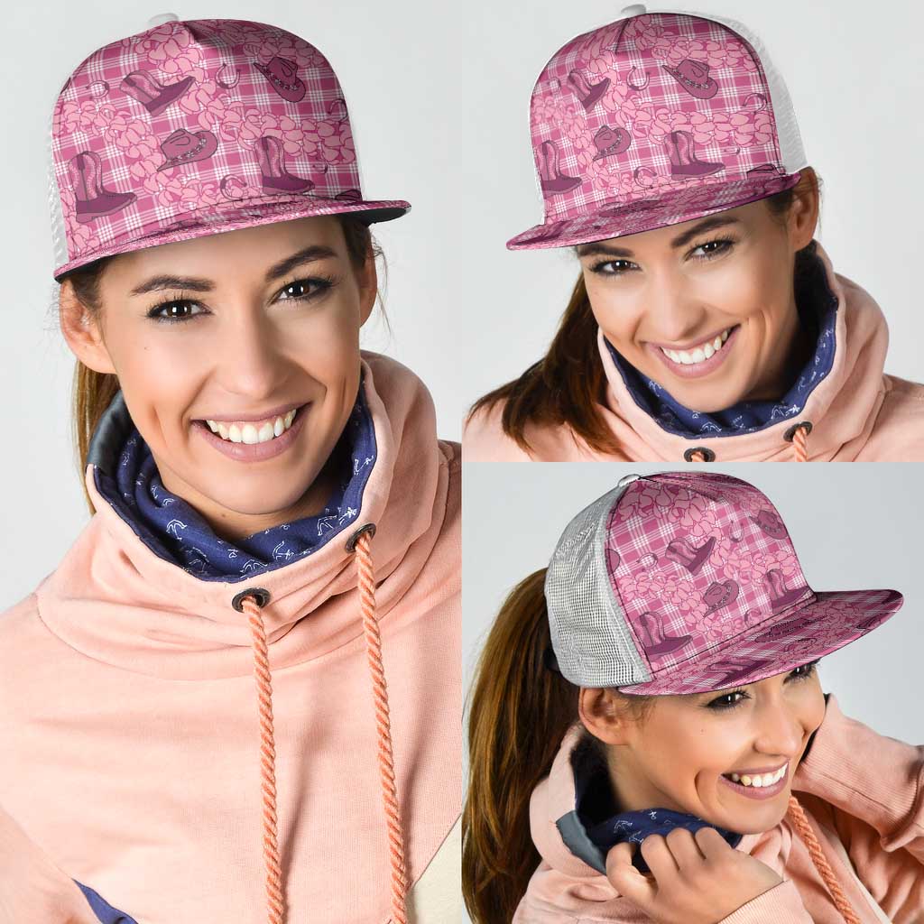 Pink Palaka Hawaii Cowboy Mesh Trucker Cap Puakenikeni Lei Paniolo Papale Seamless Vibes - Polynesian Pride