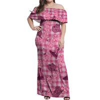 Pink Palaka Hawaii Cowboy Off Shoulder Maxi Dress Puakenikeni Lei Paniolo Papale Seamless Vibes - Polynesian Pride