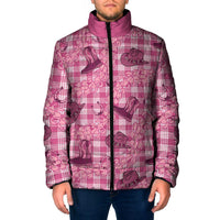 Pink Palaka Hawaii Cowboy Padded Jacket Puakenikeni Lei Paniolo Papale Seamless Vibes LT14 Men Pink - Polynesian Pride