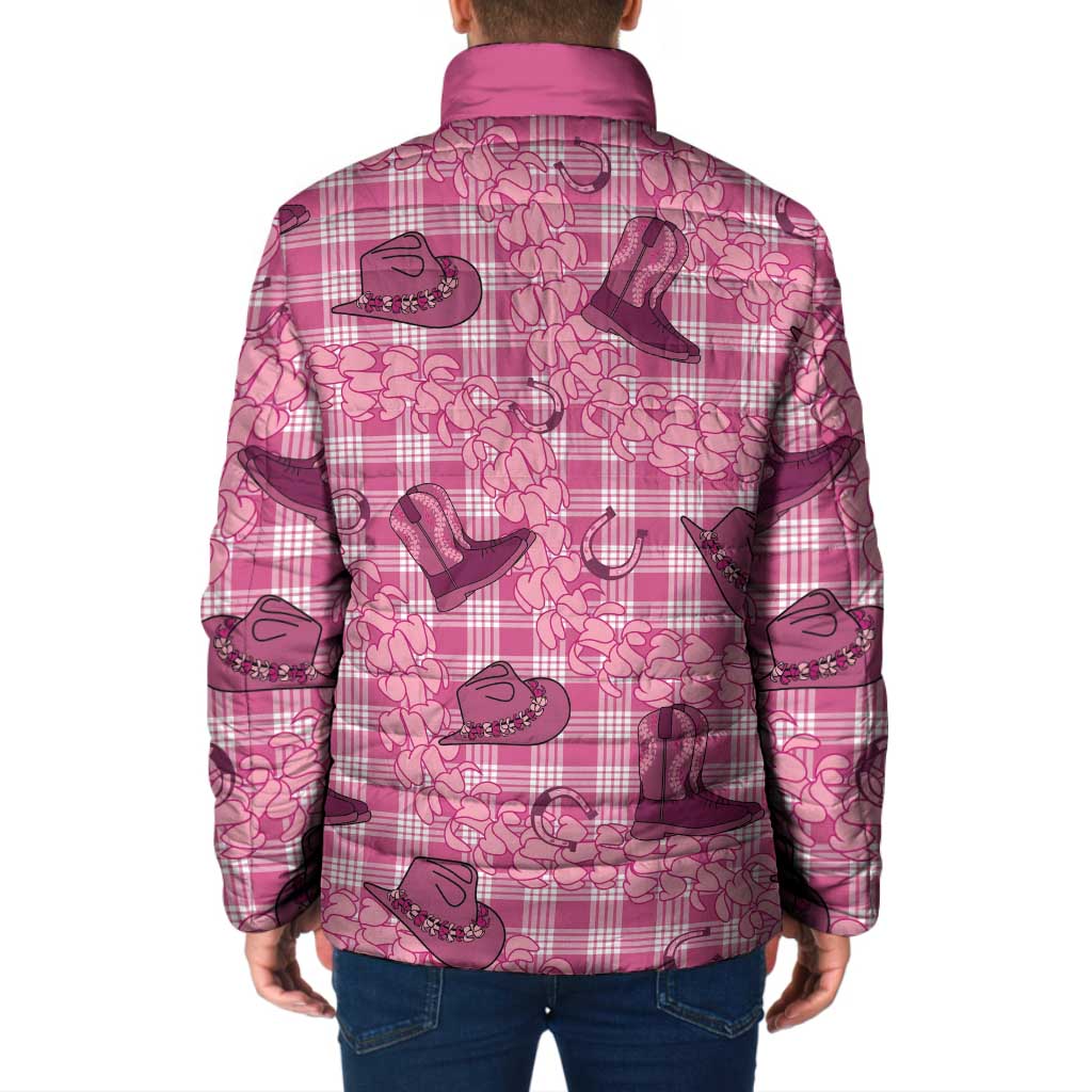 Pink Palaka Hawaii Cowboy Padded Jacket Puakenikeni Lei Paniolo Papale Seamless Vibes LT14 - Polynesian Pride