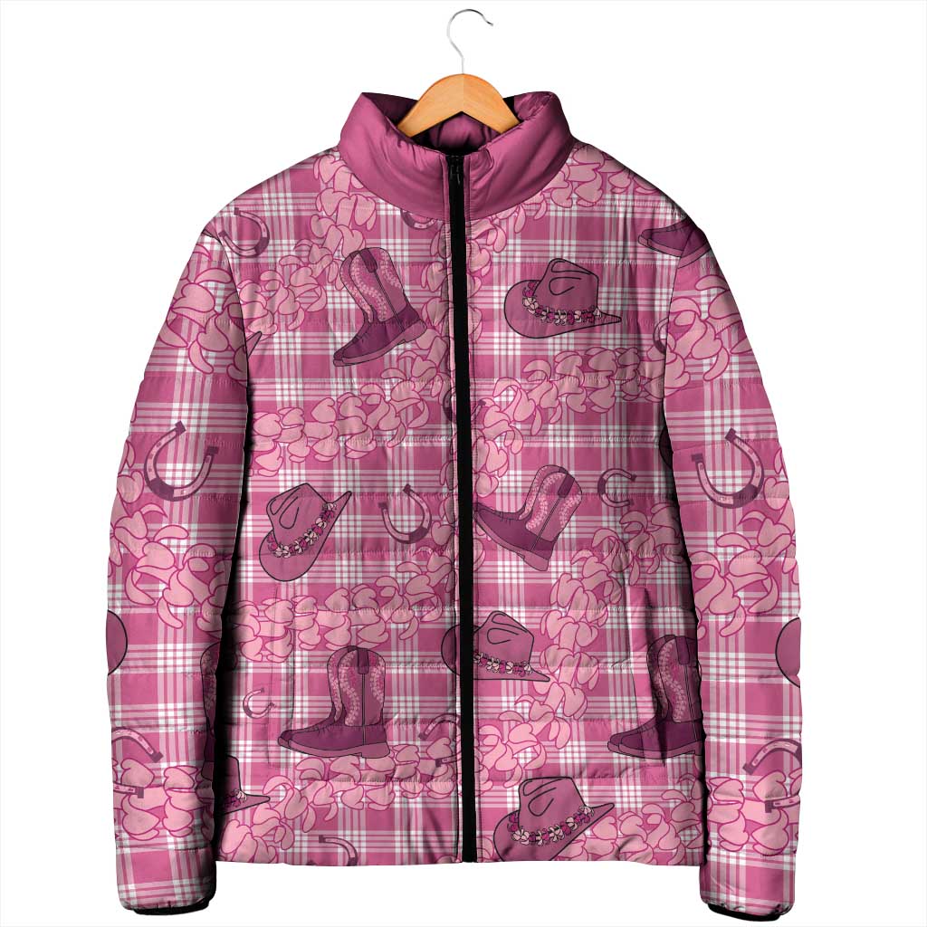 Pink Palaka Hawaii Cowboy Padded Jacket Puakenikeni Lei Paniolo Papale Seamless Vibes LT14 - Polynesian Pride