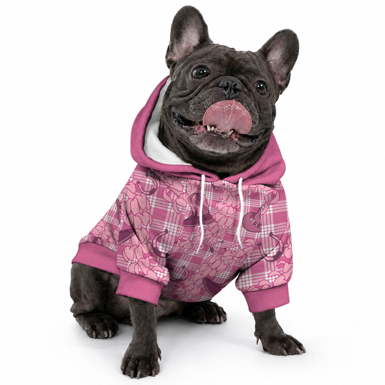 Pink Palaka Hawaii Cowboy Pet Hoodie Puakenikeni Lei Paniolo Papale Seamless Vibes