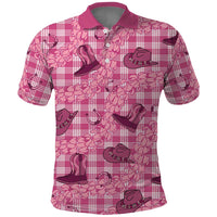 Pink Palaka Hawaii Cowboy Polo Shirt Puakenikeni Lei Paniolo Papale Seamless Vibes - Polynesian Pride