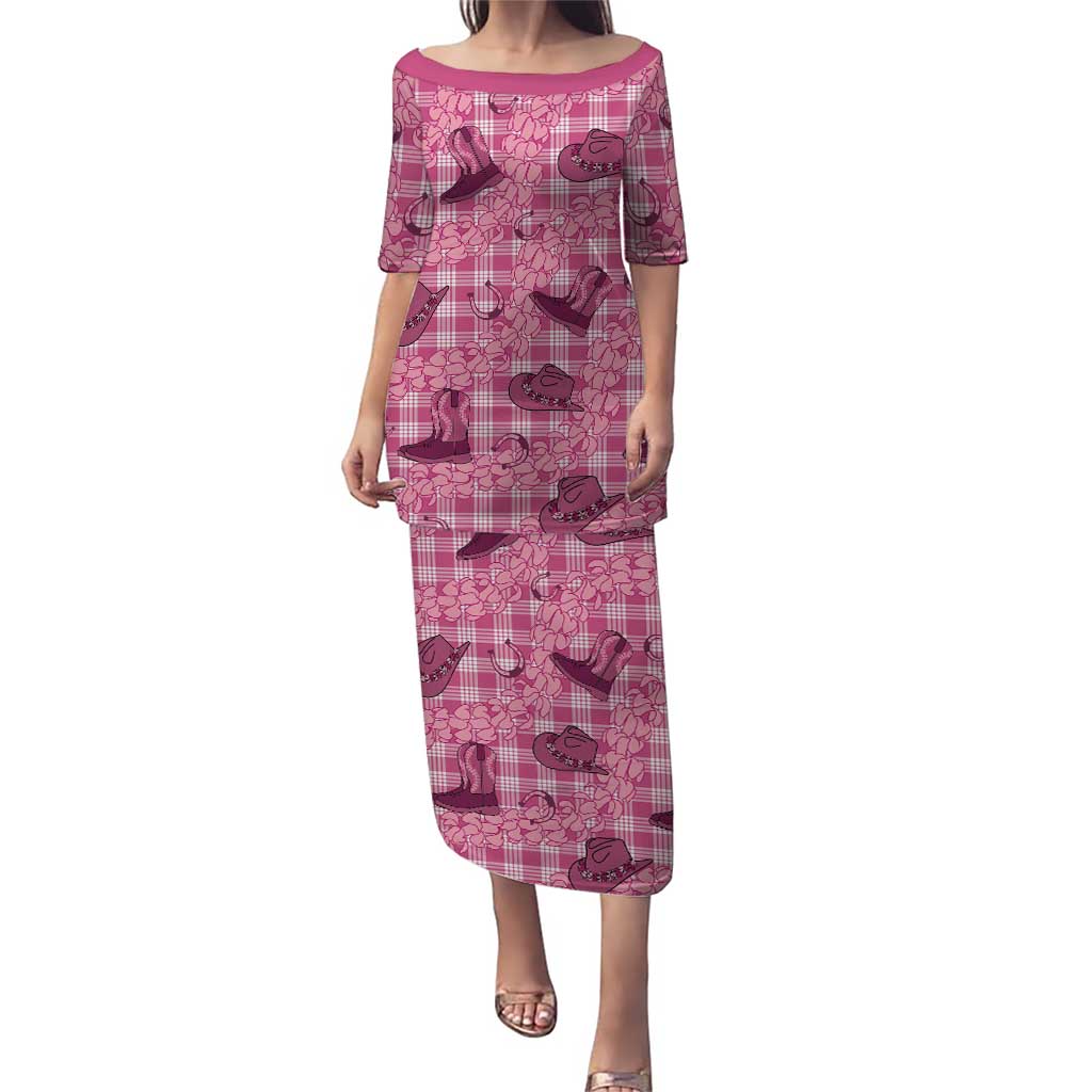 Pink Palaka Hawaii Cowboy Puletasi Puakenikeni Lei Paniolo Papale Seamless Vibes LT14 Long Dress Pink - Polynesian Pride