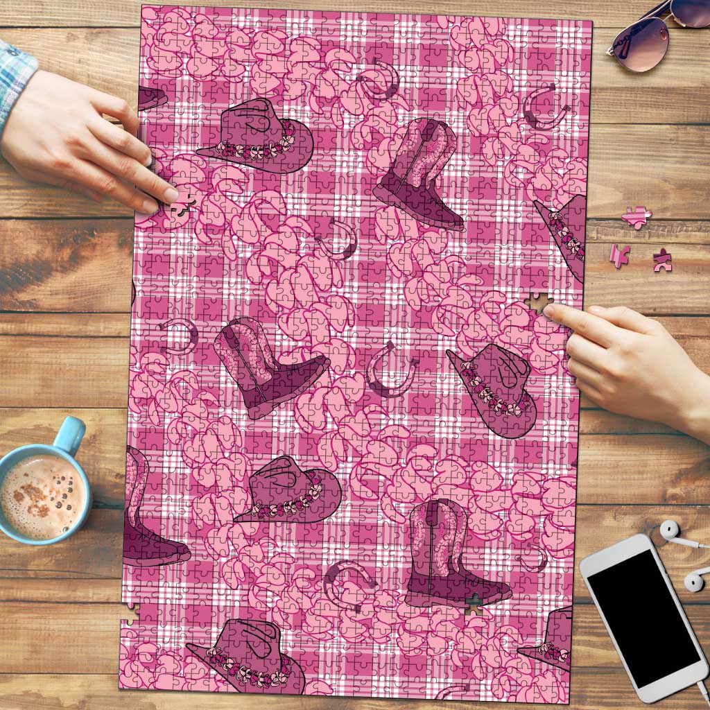 Pink Palaka Hawaii Cowboy Puzzle Puakenikeni Lei Paniolo Papale Seamless Vibes LT14 Pink - Polynesian Pride