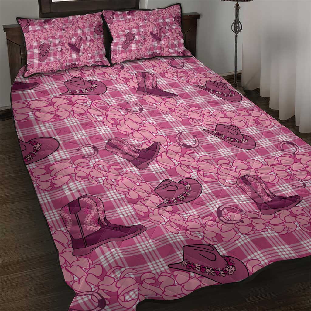 Pink Palaka Hawaii Cowboy Quilt Bed Set Puakenikeni Lei Paniolo Papale Seamless Vibes - Polynesian Pride
