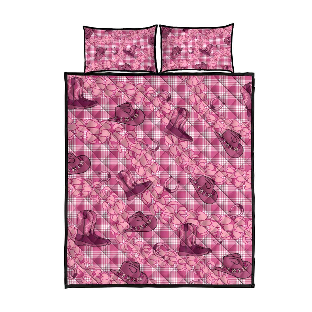 Pink Palaka Hawaii Cowboy Quilt Bed Set Puakenikeni Lei Paniolo Papale Seamless Vibes - Polynesian Pride