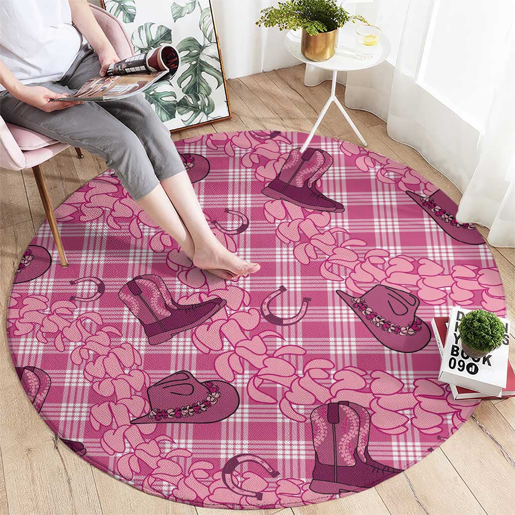 Pink Palaka Hawaii Cowboy Round Carpet Puakenikeni Lei Paniolo Papale Seamless Vibes LT14 - Polynesian Pride