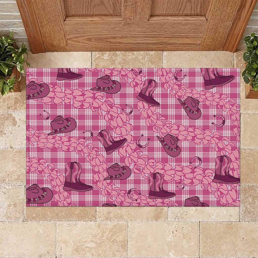 Pink Palaka Hawaii Cowboy Rubber Doormat Puakenikeni Lei Paniolo Papale Seamless Vibes LT14 Pink - Polynesian Pride