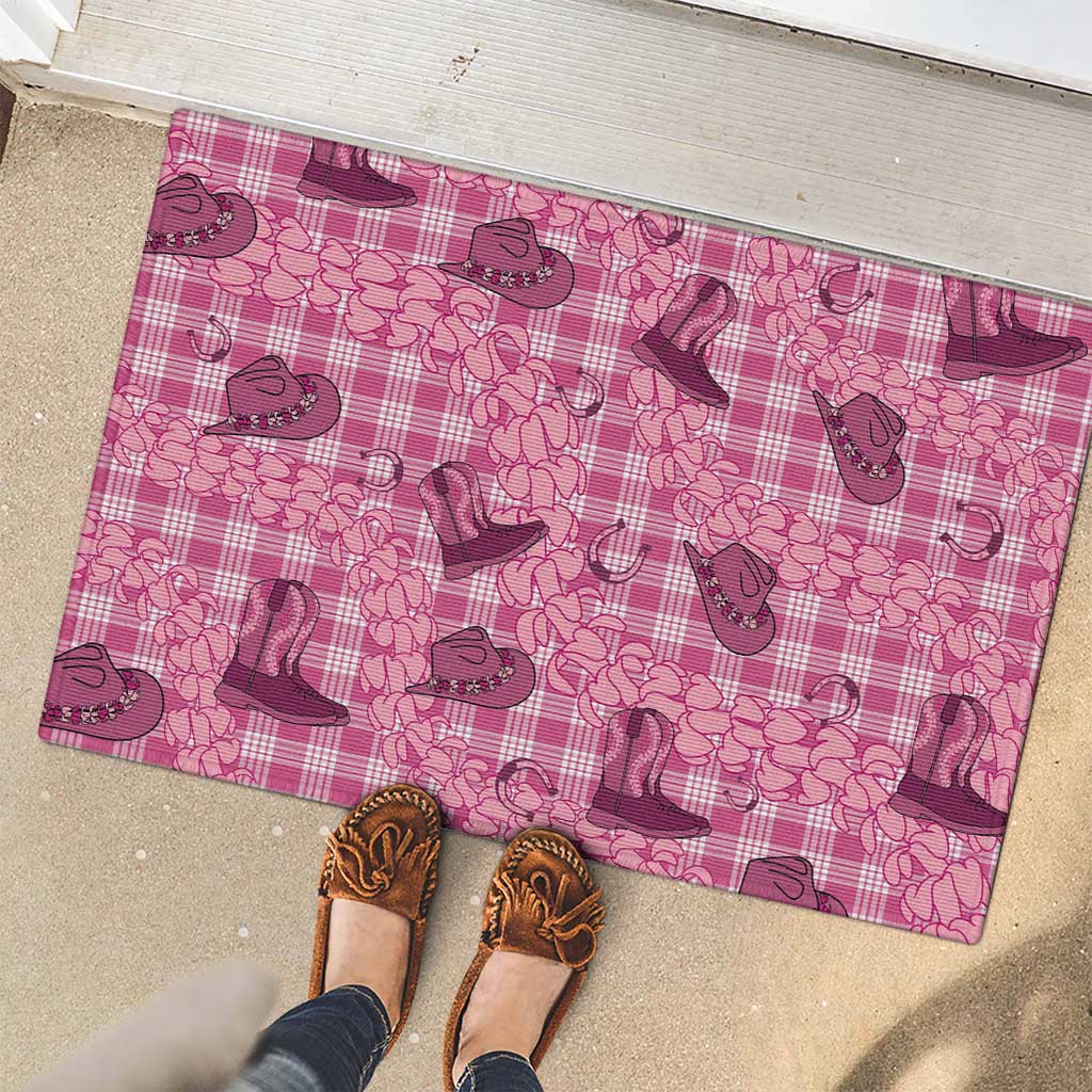 Pink Palaka Hawaii Cowboy Rubber Doormat Puakenikeni Lei Paniolo Papale Seamless Vibes LT14 - Polynesian Pride