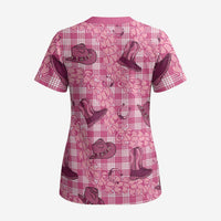 Pink Palaka Hawaii Cowboy Scrub Top Puakenikeni Lei Paniolo Papale Seamless Vibes - Polynesian Pride