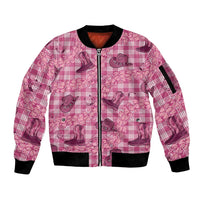 Pink Palaka Hawaii Cowboy Sleeve Zip Bomber Jacket Puakenikeni Lei Paniolo Papale Seamless Vibes LT14 Unisex Pink - Polynesian Pride