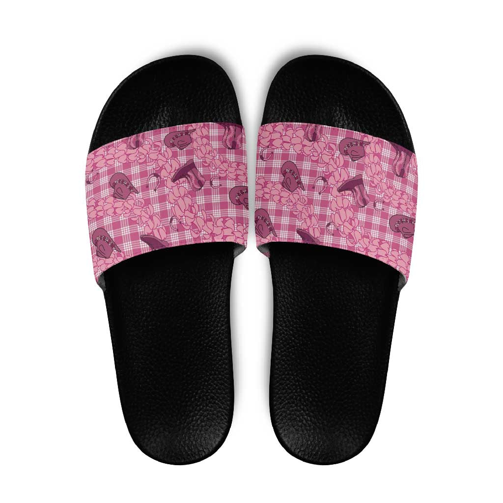 Pink Palaka Hawaii Cowboy Slide Sandals Puakenikeni Lei Paniolo Papale Seamless Vibes - Polynesian Pride
