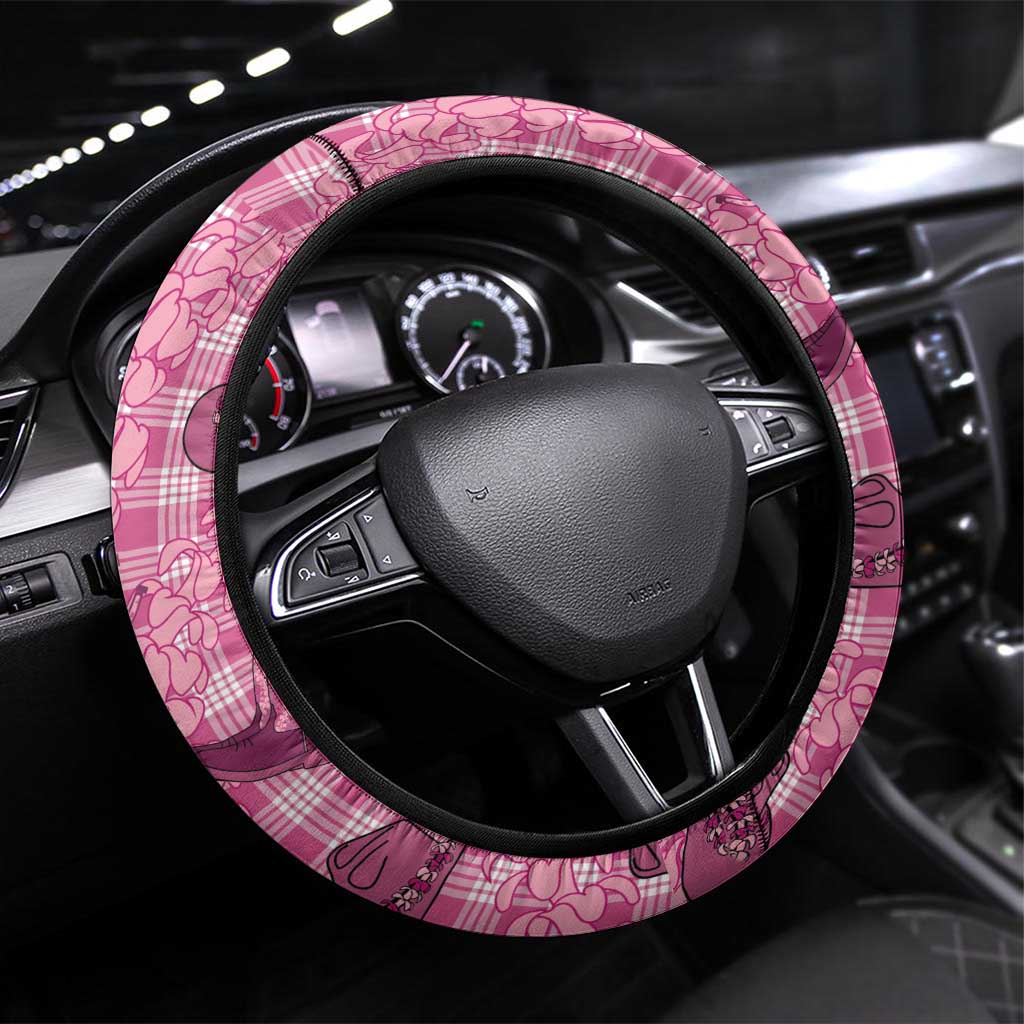 Pink Palaka Hawaii Cowboy Steering Wheel Cover Puakenikeni Lei Paniolo Papale Seamless Vibes - Polynesian Pride