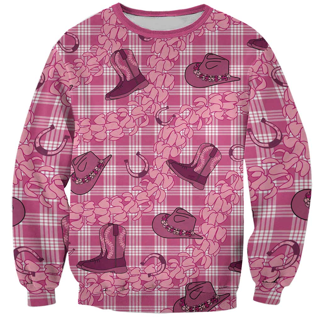Pink Palaka Hawaii Cowboy Sweatshirt Puakenikeni Lei Paniolo Papale Seamless Vibes LT14 Unisex Pink - Polynesian Pride